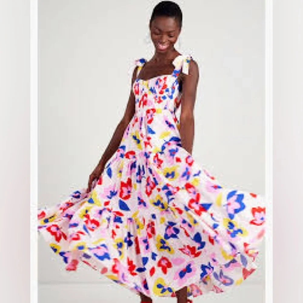 Kate Spade Summer Flowers Tiered Tie Strap Dress - Picture 2 of 15